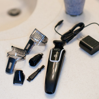 PHILIPS® Norelco® Rechargeable Grooming Kit - This grooming system offers unlimited style options! Includes full size trimmer, beard and mustache comb, nose, ear and eyebrow trimmer, stubble comb and precision trimmer.